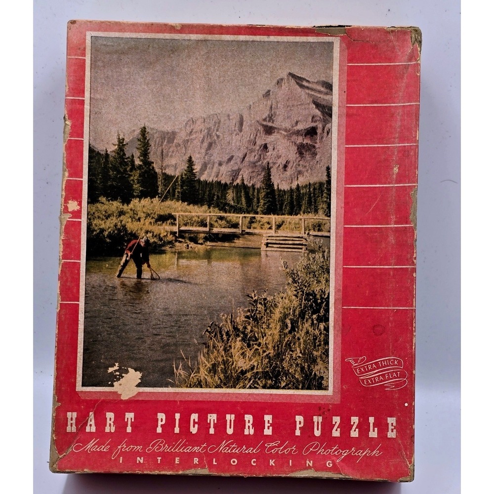 Vintage 1943 Hart Picture Puzzle Montana Fisherman Bridge Mountains Landscape